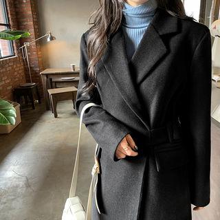 Notch-lapel Belted Wrap Coat