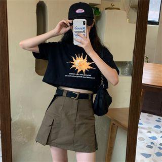 Short-sleeve Sun Print T-shirt / Mini Skirt