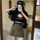 Short-sleeve Sun Print T-shirt / Mini Skirt