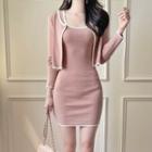 Knit Set: Piped Cardigan + Sleeveless Bodycon Dress