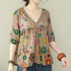 Floral Button Jacket Coffee - One Size