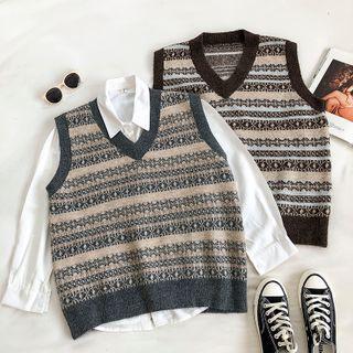 Color-block Striped V-neck Vest