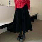 Tiered Midi A-line Velvet Skirt Black - One Size