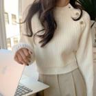 Mock-neck Cropped Ribbed Knit Sweater