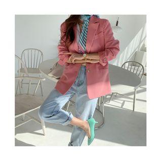 Peak-lapel Pastel Blazer Pink - One Size