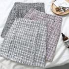 Tweed Frayed High-waist A-line Skirt