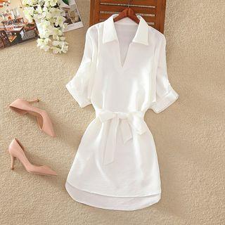 Tie-waist V-neck Shirtdress