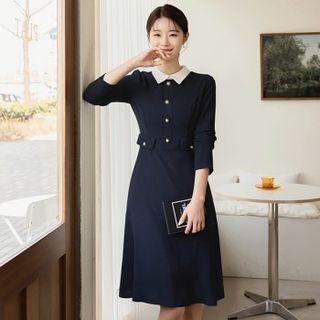 Flap-detail Faux-pearl Midi Dress