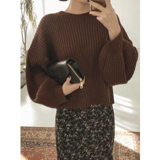 Balloon-sleeve Ribbed Sweater