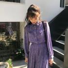 Floral Long-sleeve Midi Chiffon Shirt Dress