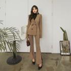 Set: Collarless V-neck Blazer + Slit Boot-cut Dress Pants