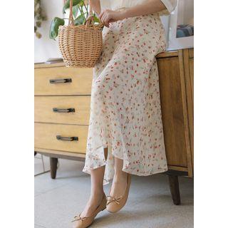 Floral Print Midi Skirt Floral - Almond - One Size