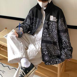 Pattern Print Zipped Hooded Jacket
