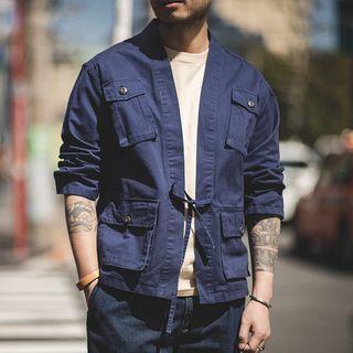 Pocket Detail 3/4-sleeve Open Front Jacket