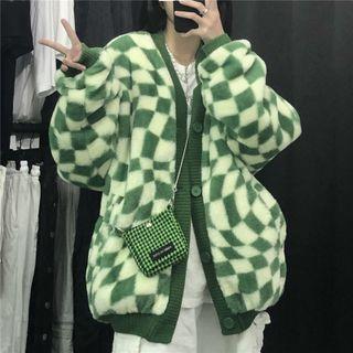 Checkered Fluffy Cardigan