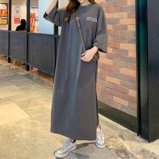 3/4-sleeve Lettering Maxi T-shirt Dress