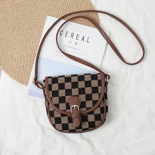 Checkered Flap Crossbody Bag Light Brown - One Size