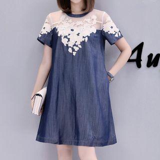 Mesh Panel Short-sleeve Shift Dress