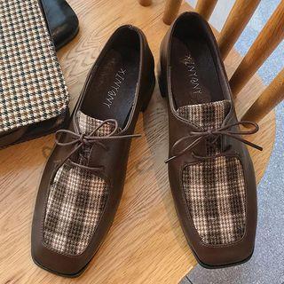 Plaid Chunky-heel Lace-up Shoes