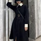 Color-block Long-sleeve Midi Dress As Shown In Figure - One Size