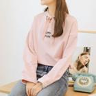 Long-sleeve Lettering Tie-neck T-shirt