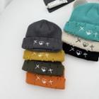 Embroidered Distressed Knit Beanie