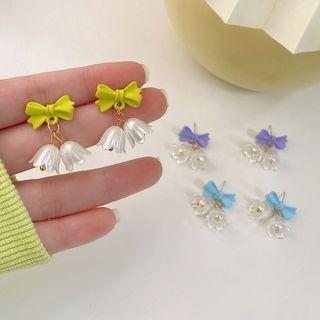 Ribbon Flower Drop Earring