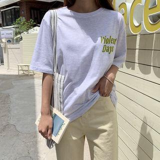 Letter Print T-shirt Oatmeal - One Size