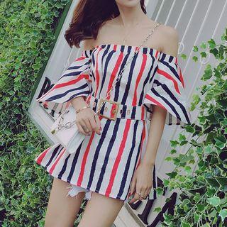 Bell-sleeve Striped Sheath Dress