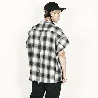 Short-sleeve Zip-back Check Shirt