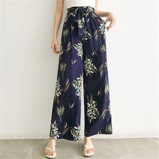 Tie-waist Botanical Pattern Maxi Culottes