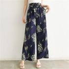 Tie-waist Botanical Pattern Maxi Culottes