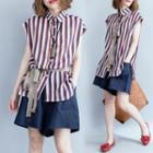 Short-sleeve Striped Shirt Stripes - Red & Navy Blue - One Size