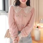 Lace-collar Flower-embroidered Cardigan