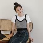 Crewneck Oversize Top + V-neck Striped Vest