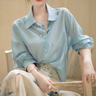 Long-sleeve Button-up Plain Shirt