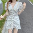 Short-sleeve Lace Trim Mini Collared Dress