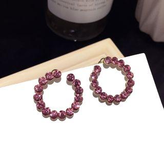 Rhinestone Hoop Earring 1 Pair - Silver Earrings - Gold - One Size