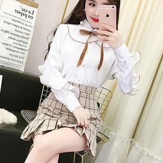 Set: Contrast Trim Blouse + Window Pane Skirt