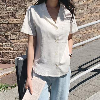 Pocket-front Linen Blend Shirt Ivory - One Size