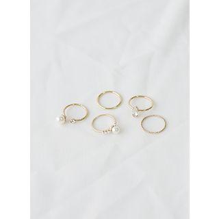 Faux-pearl Ring Set Of 5 Gold - One Size