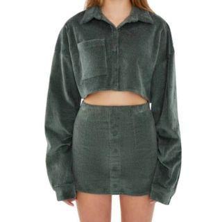 Corduroy Cropped Shirt Jacket / Mini Pencil Skirt