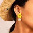 Alloy Flower Faux Pearl Dangle Earring 8071 - One Size