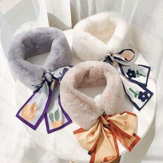 Print Bow Faux Fur Scarf Random - One Size