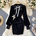 Cutout Lace-up Strap Round-neck Velvet Dress