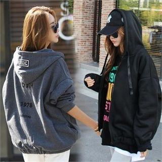 Letter-printed Banded-hem Zip-up Hoodie
