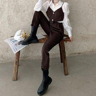 Mock Two-piece Long-sleeve Blouse / High-waist Pants