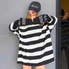 Mock Two-piece Striped Oversize Long-sleeve T-shirt