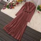 Accordion Pleat Maxi A-line Blazer Dress
