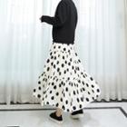Band-waist Dotted Long Tiered Skirt